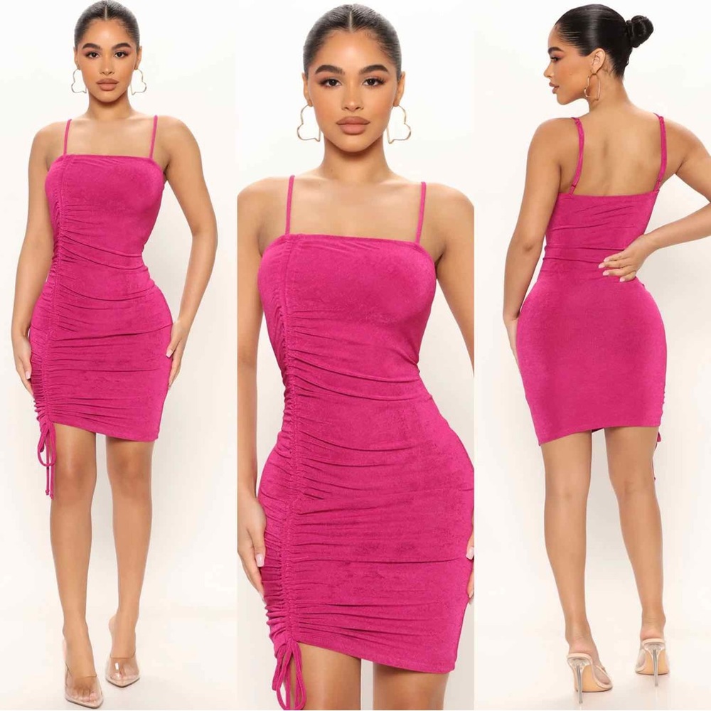 💥 NEW | Magenta Slinky Dress with Adjustable Side Ruching